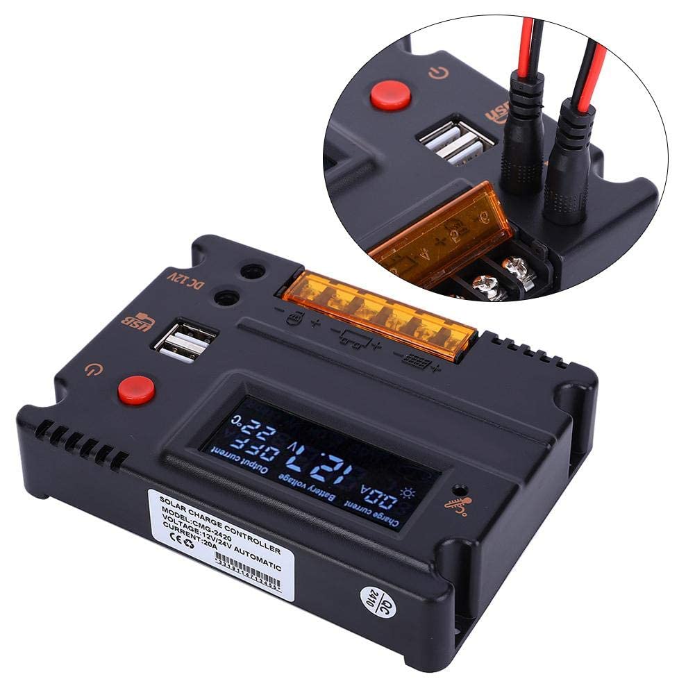 Regolatore di Carica Solare 12V 20A con Display LCD, Scheda di Retroilluminazione a Risparmio Energetico Incorporata
