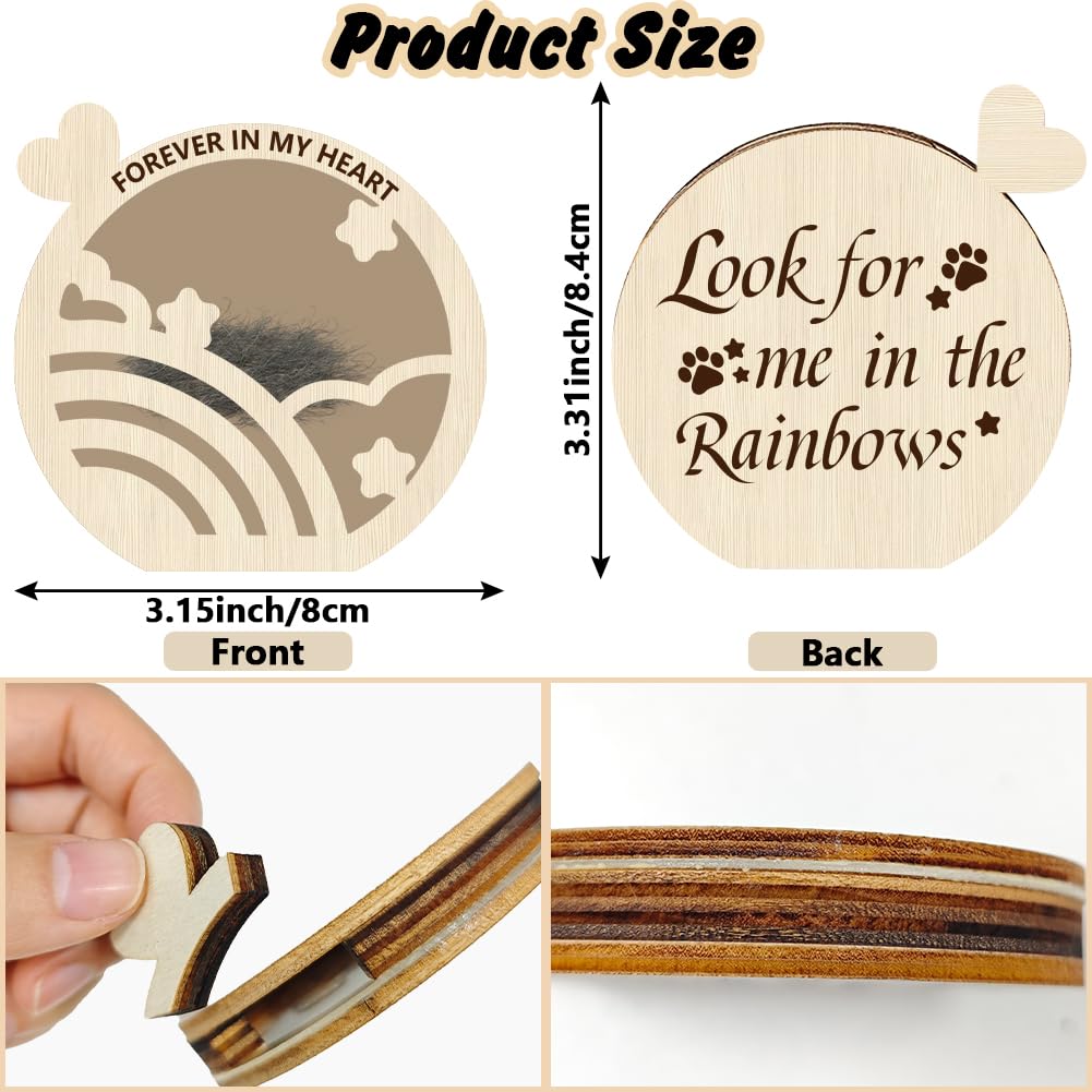 PRESSINART Pet Hair Keepsake Box Dog Memorial Box for Hair Look for Me in the Rainbows Pattern Round Wooden Engraved BurlyWood Memorial Cases For Storing Cats Fur Teeth Nails Pet Loss Sympathy Gifts - Image 2