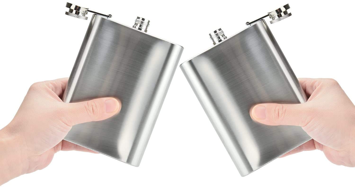 DealKits 2 x piersiówka i lejek ze stali nierdzewnej, 227 ml, nadaje się do noszenia alkoholu, ze stali nierdzewnej 304