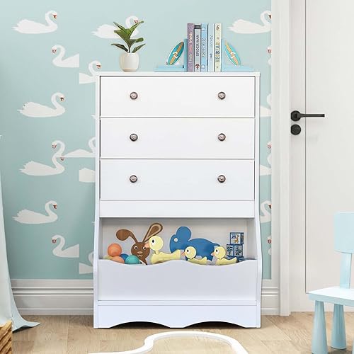 Cómoda blanca con 3 cajones para dormitorio cómoda de 3 cajones con organizadores de juguetes y almacenamiento de ropa cómoda de madera para niños