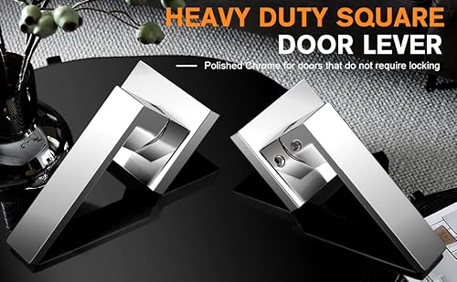 Probrico Heavy Duty Door Handles Polished Chrome, Interior Keyless Door Levers For Closet&Hall Doors, Square Non-Locking Passage Door Leversets Reversible For Left/Right Handed Doors, 8 Pack #TOP6
