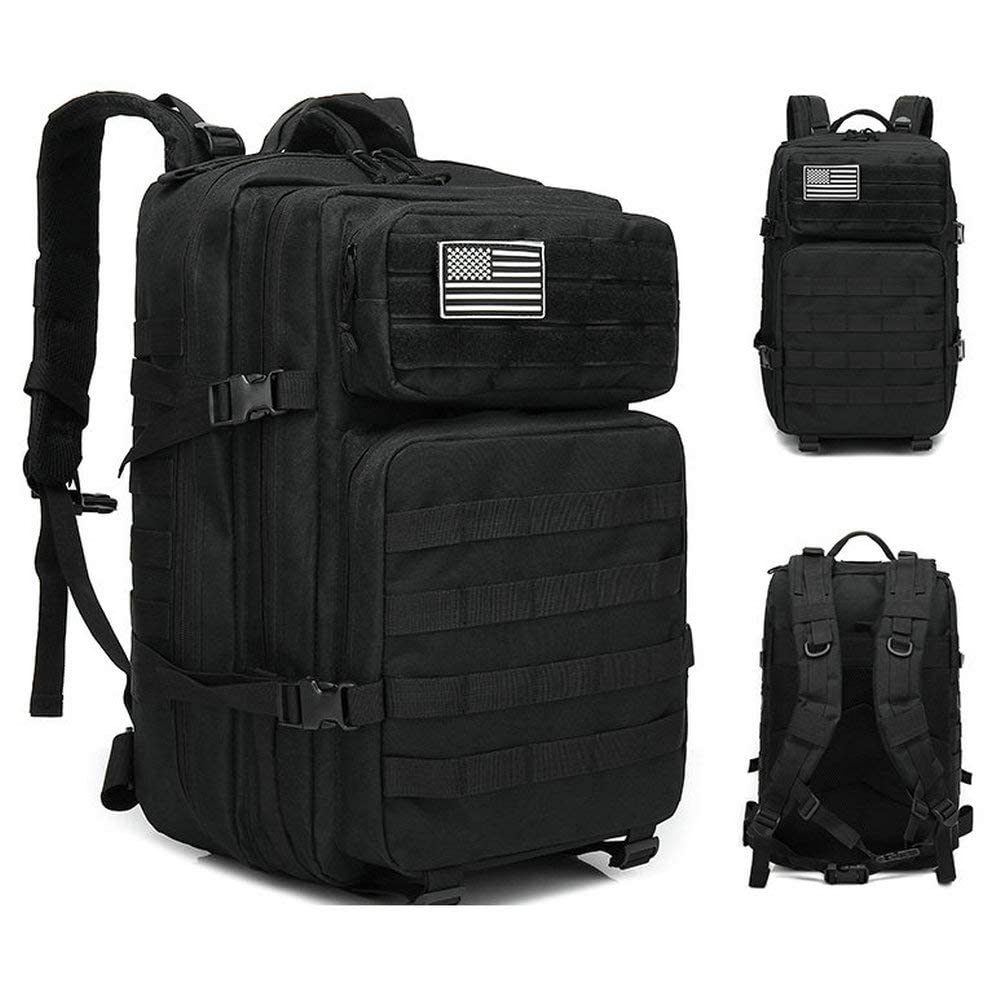 45L Tactical Backpack Large Tactical Army 3 Day Assault Bag Molle Bag Military bag Backpacking Hiking Packs Camping(black/Khaki/Camouflage)