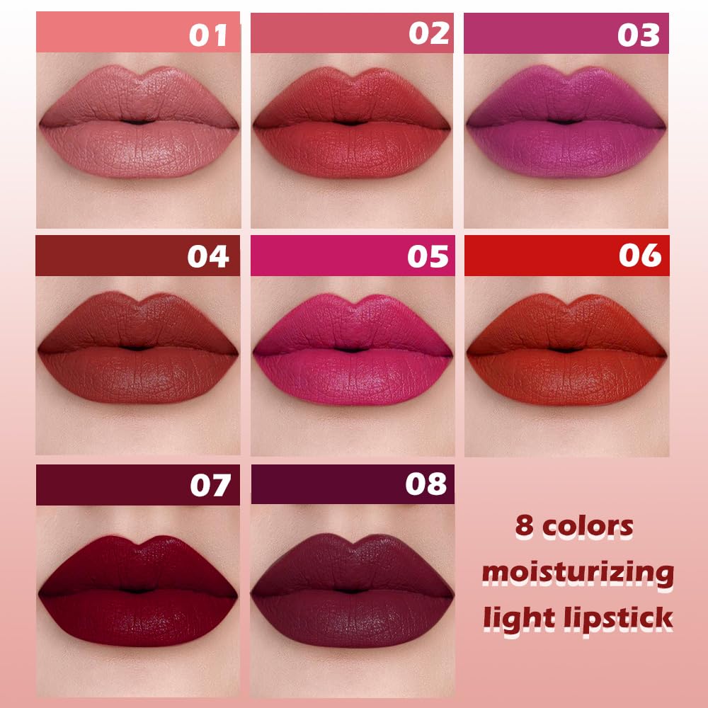 Lápiz labial mate para mujer, lápiz labial rojo cereza de 24 horas, resistente al agua, fórmula hidratante que no se seca, maquillaje de brillo de labios, vegano y libre de crueldad, 07 3