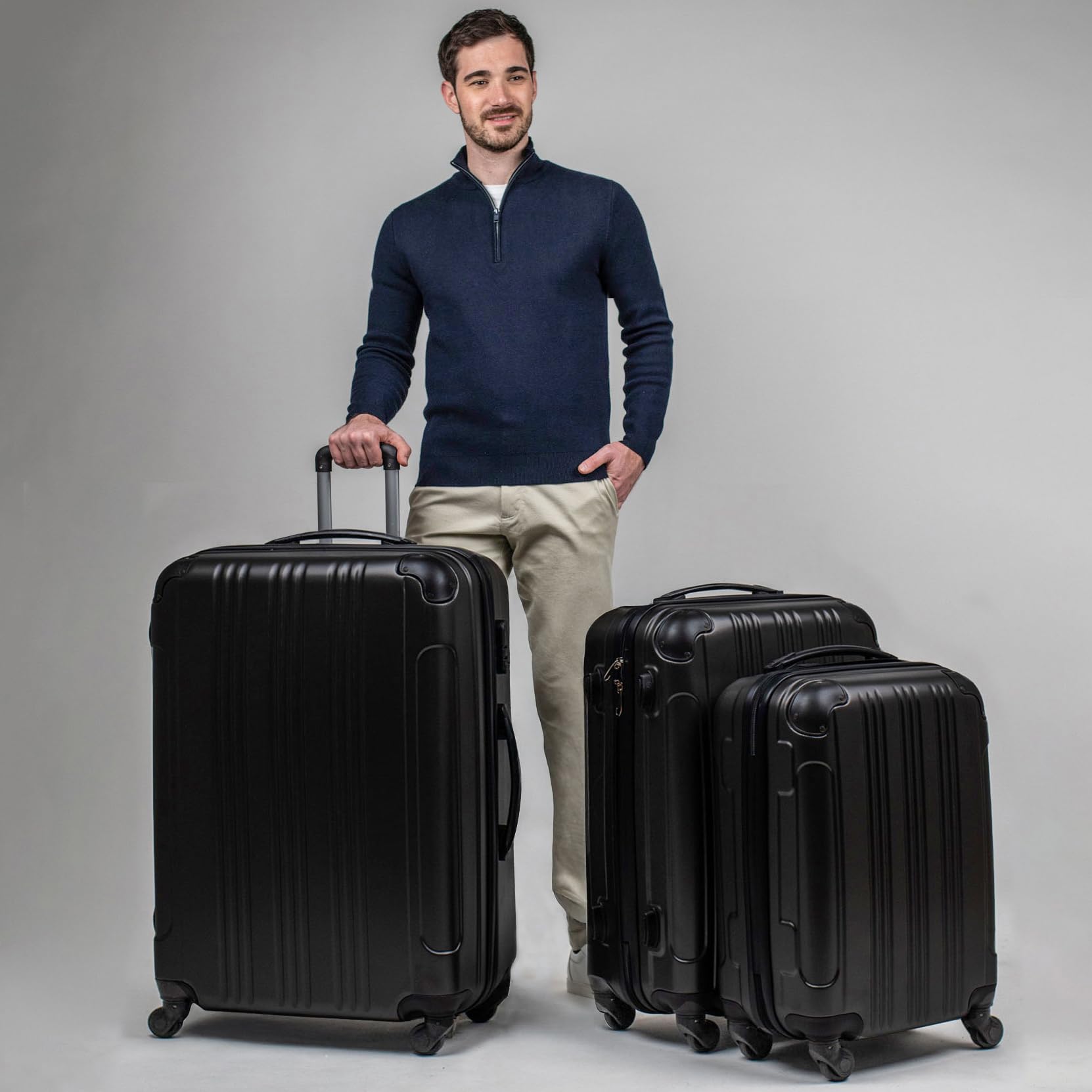 FERGÉ Zestaw walizek premium 3-częściowy: 28", 24" i bagaż podręczny w jednym zestawie, bardzo wytrzymałe walizki podróżne z 4 delikatnymi rolkami i zabezpieczeniami na narożach, zestaw walizek z