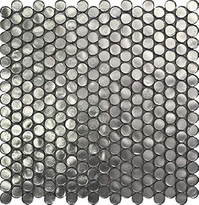 Glass Penny Round 1.03 sq ft/piece Pack of 1,Silver Penny Round Mosaic Glass Tile – 4 x 5 Inch - Luxurious Design for Bathroom Walls, Kitchen Backsplash, Shower Walls - Elegant Wall Décor