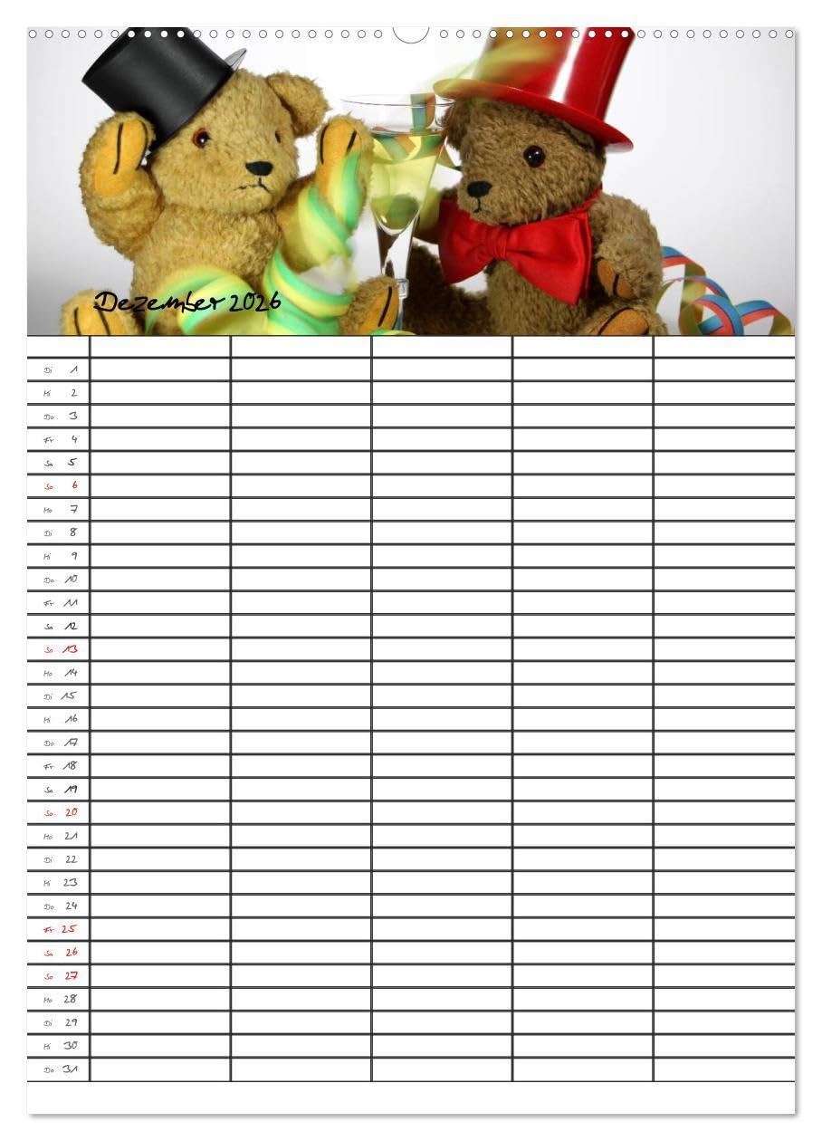 Der Teddybären-Familienplaner (hochwertiger Premium Wandkalender 2026 DIN A2 hoch), Kunstdruck in Hochglanz: Teddy KramBam und seine bärigen Freunde (CALVENDO Spass)