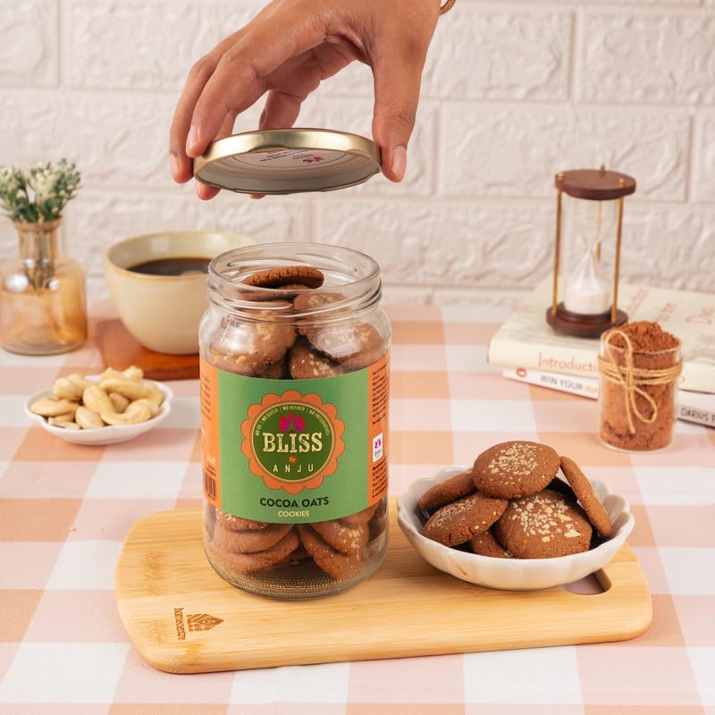 Image of Bliss by Anju Cocoa Oats Cookies 350g | 26.2g Protein per Pack | Made with Oats, Cocoa, Dates & Desi Khand | No Oil, No Dairy, No Preservatives