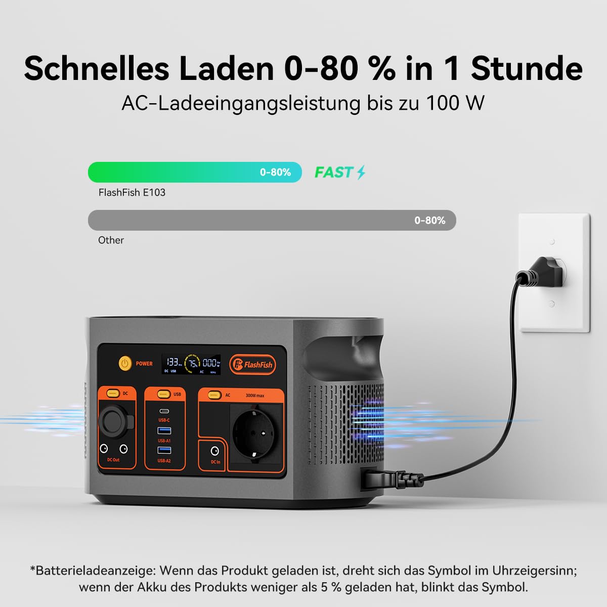FlashFish 300W Tragbares Powerstation mit Solarpanel 100W, 179,2Wh LiFePO4 Akku, Schnellladung 0–80% in 1 Std, EPS-Funktion,Multifunktions Solar Generator für Camping, Draußen, Reisen, Notfälle