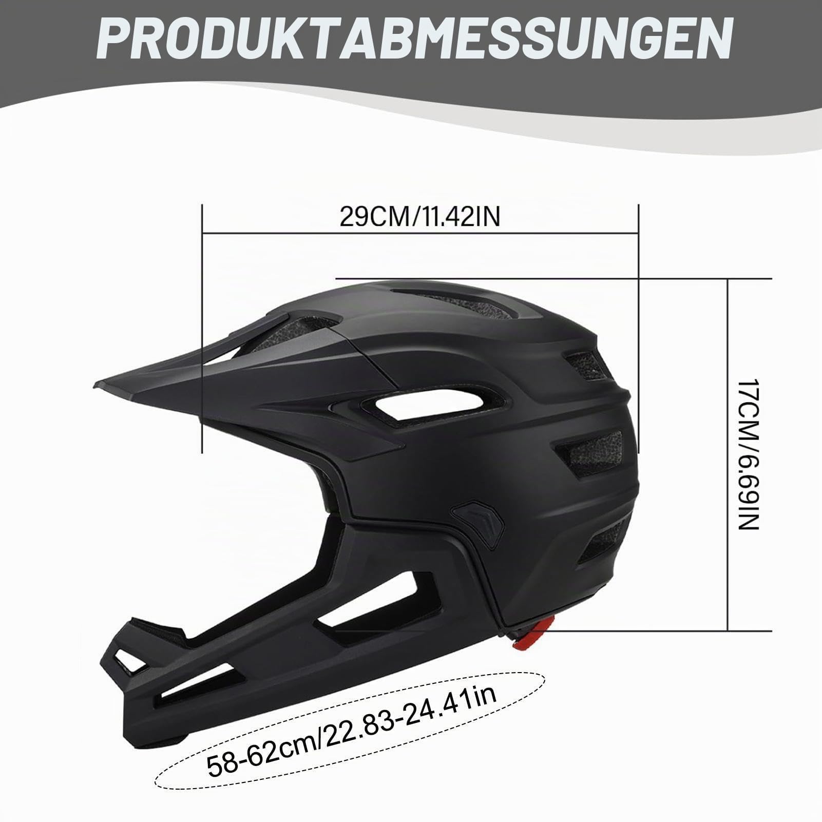 MTBFullface-Helm Für Erwachsene, Fahrradhelme Für Männer, 2-in-1 Fullface Fahrradhelm Mit Abnehmbarem Kinnschutz, Leichter Verstellbarer Mehrsport Helm