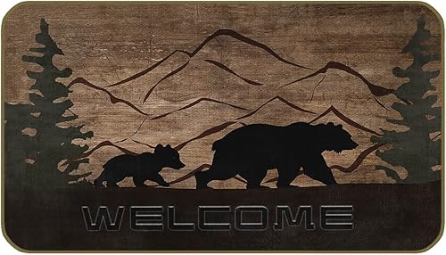 UINHMOP Tapete decorativo de madera vintage de 17 x 30 pulgadas, diseño de oso y cachorro de montaña, animales salvajes, decoración de granja para