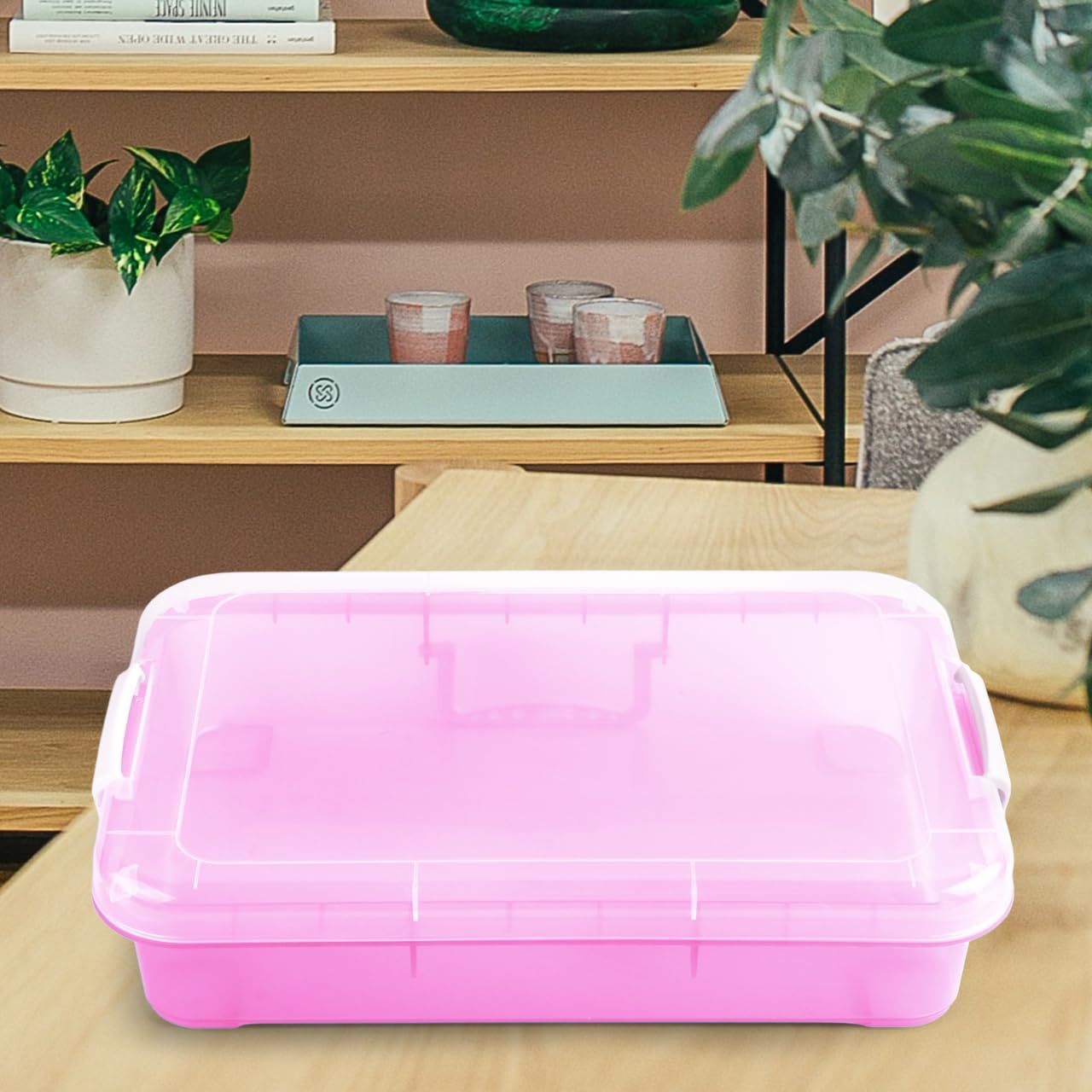 15 Inch Portable Sensory Bin Play Tray with Lid, Fill with Water, Sand, Beads and More (Pink)