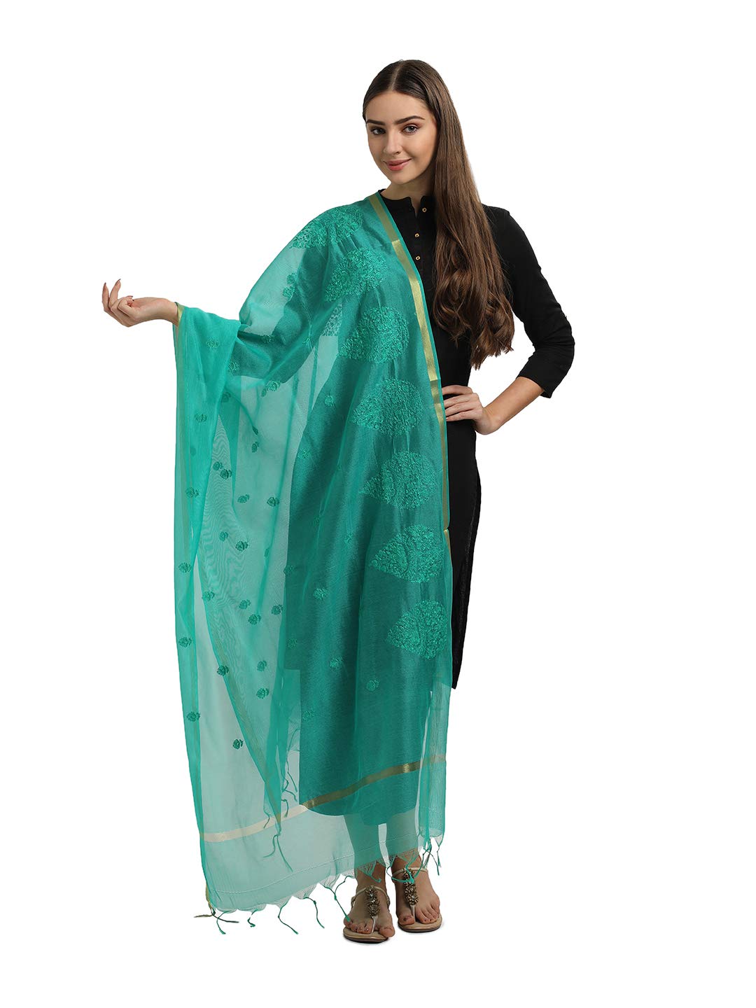 Morrio Beige Self Embroidered Abstarct pattern Art Silk Dupatta