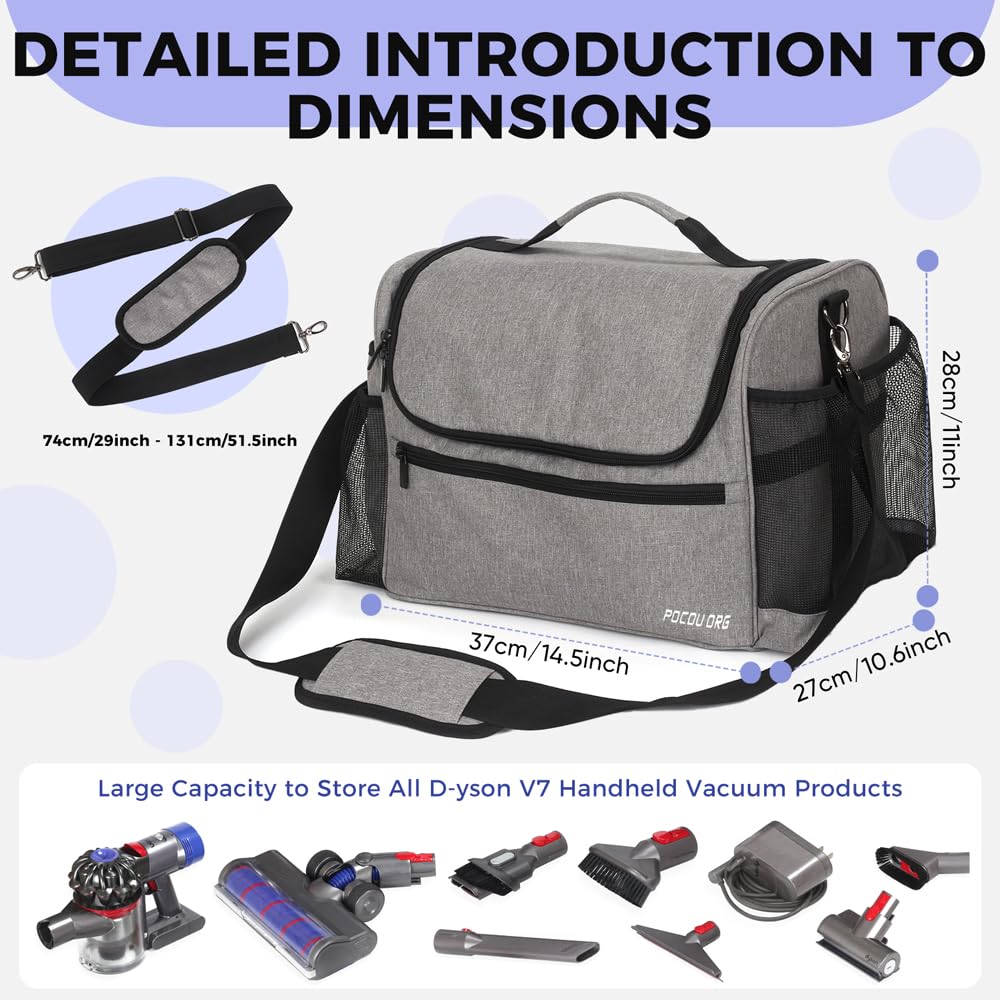 Bolsa de almacenamiento al vacío para coche y barco compatible con Dyson V7 - V15 - Funda organizadora para aspiradora de mano inalámbrica y accesorios, bolsa de transporte de viaje con separadores