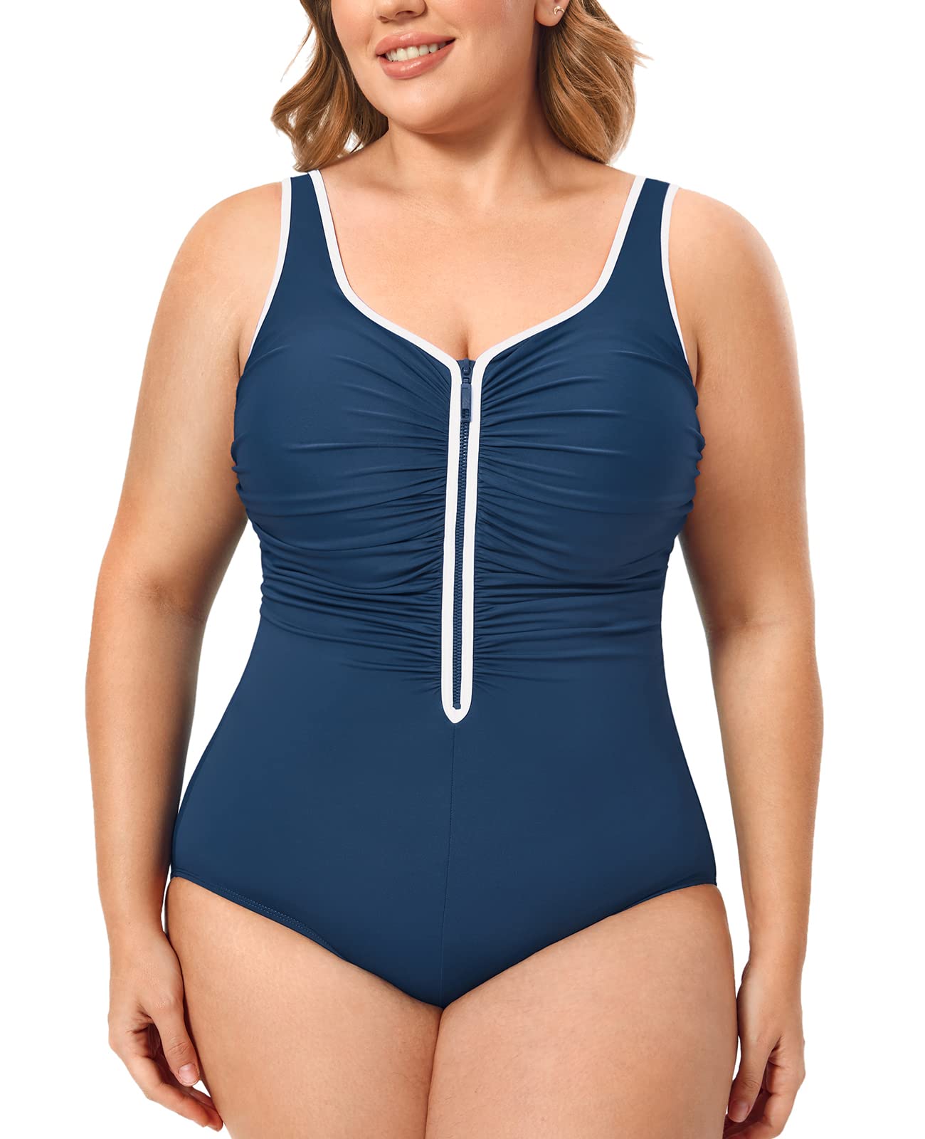 DELIMIRA Bañador Cremallera Frontal Traje de Baño de Una Pieza para Mujer Armada 42
