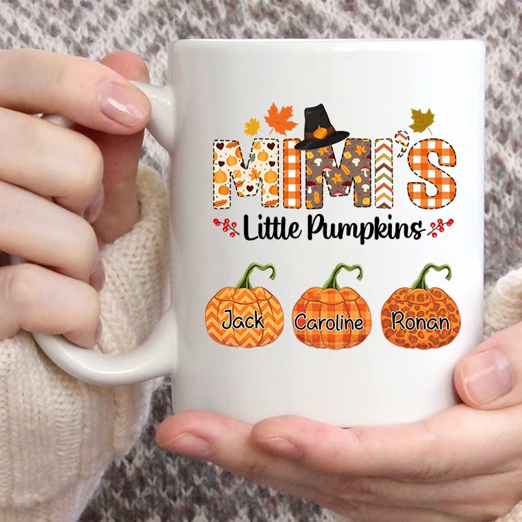 APSRA Personalized Coffee Mug for Nana from Grandson Mimi's Little Pumpkins Custom Grandkids Names Autumn Fall Season Custom Grandkids Name 11 15oz Ceramic White Cup Gifts for Grandma Christmas