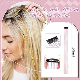 Hair Tinsel Pack of 12 Pcs Colorful Glitter Hair Accessories 20 Inch Clip in Hair Tinsel Extensions Fairy Hair Accessories Party Kit for Women Girls Kids (12Pcs,Colorful)