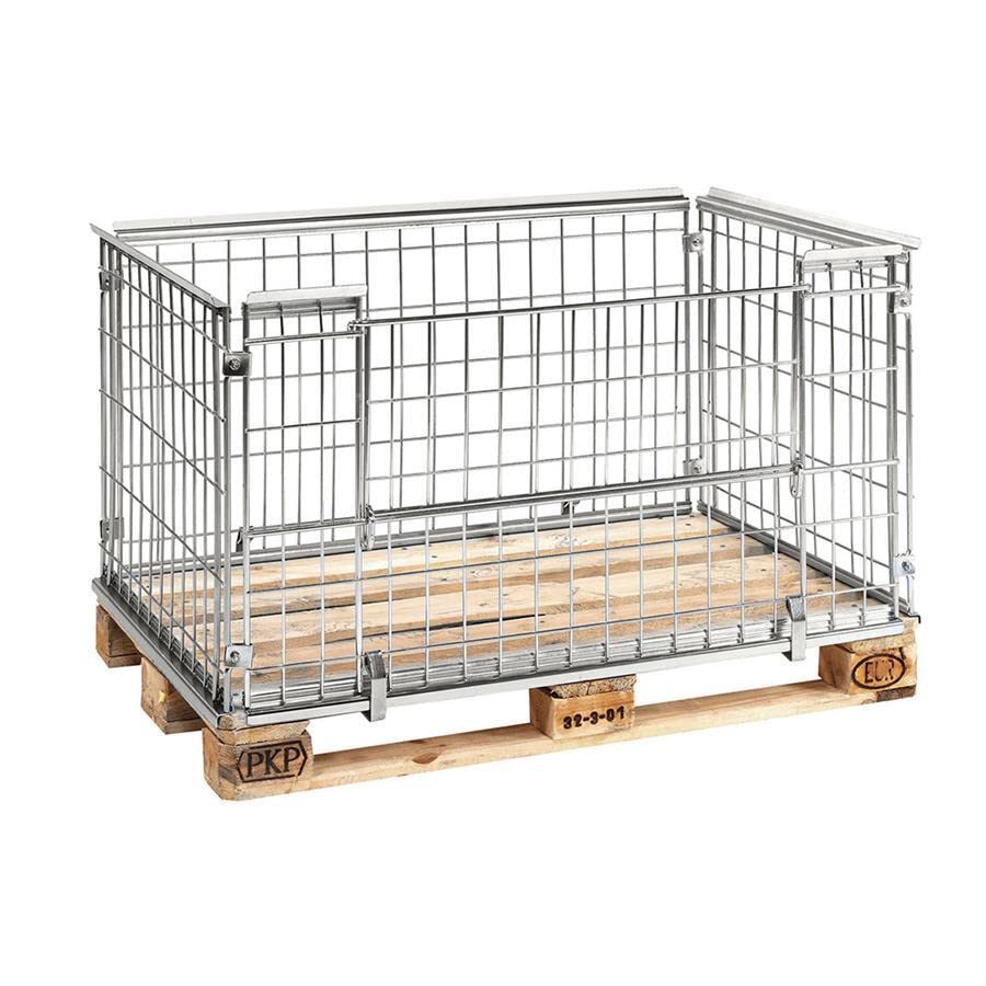 Palettenaufsatz Gitterbox Stapelrahmen, Klappe an Längsseite - 1.220 x 820 x 640 mm - verzinkt