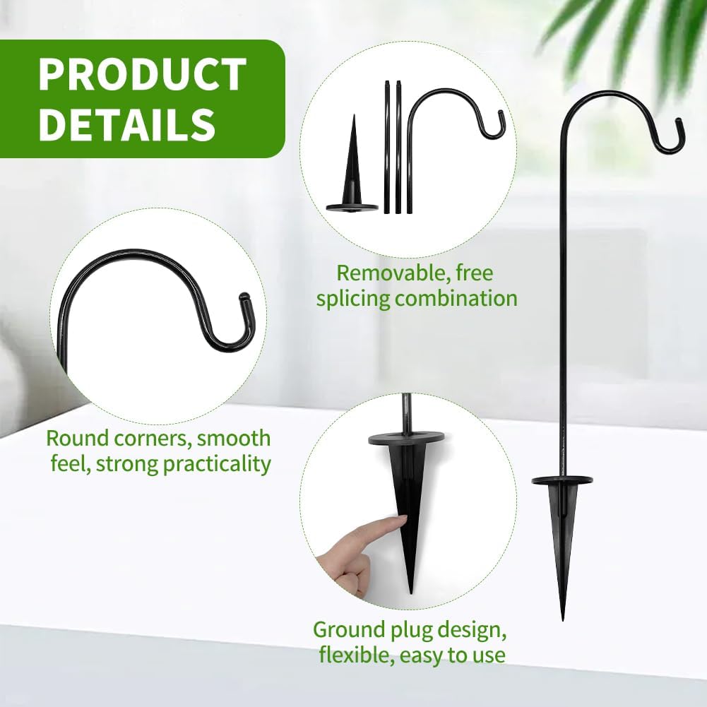 2 Pack of Adjustable Outdoor Shepherds Hooks, Heavy Duty Iron Garden Stakes