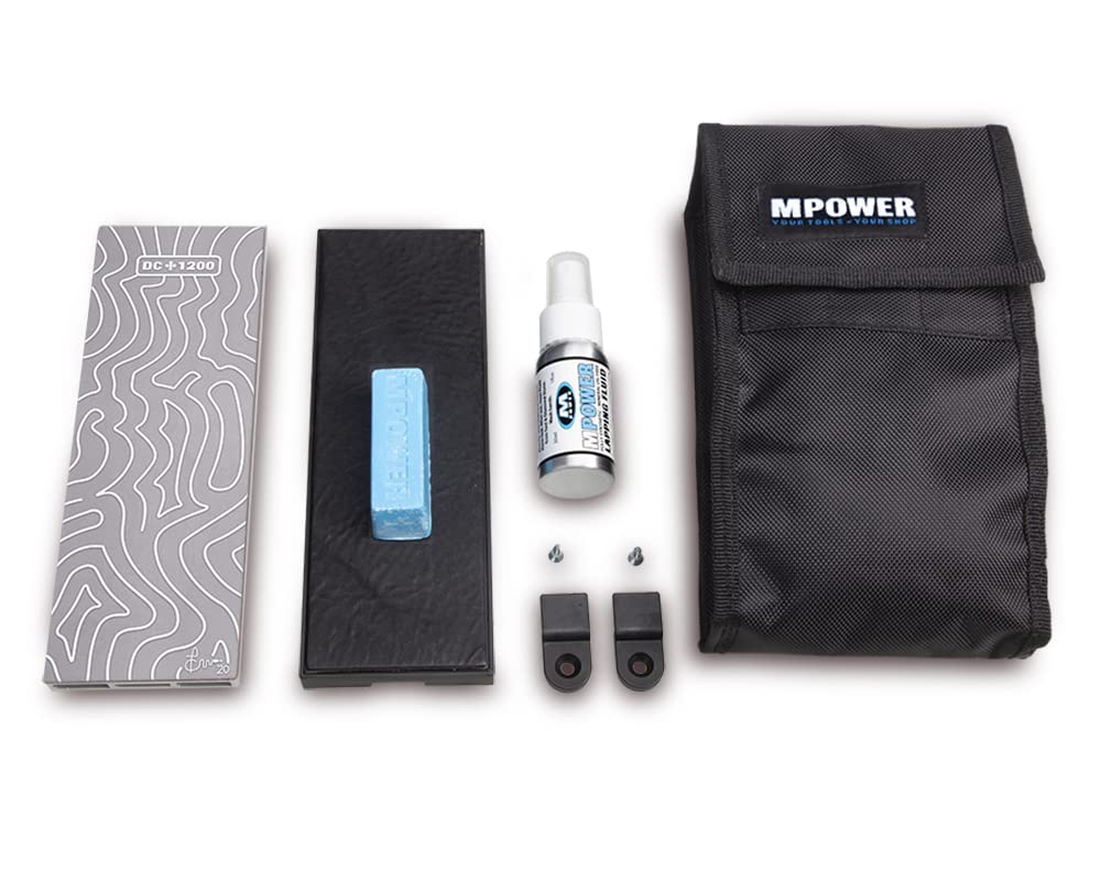MPOWER - 8" Pro Modular Diamond Bench Stone - Single Sided 1200# - On-Board Leather Strop - Polishing Wax - Lapping Fluid - Cleaning Block & Storage