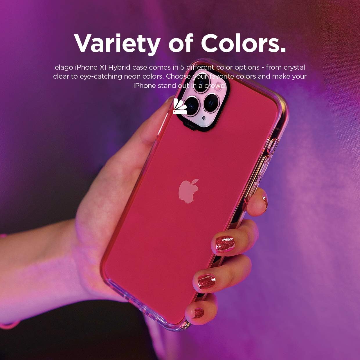 elago Clear Hybrid Case Compatible with iPhone 11 Pro Max [Neon Pink]