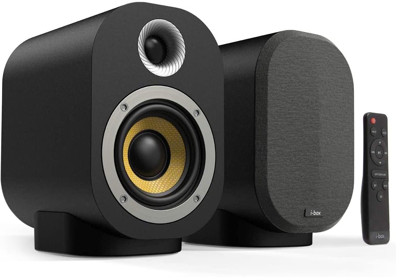 Hi-Fi Bluetooth Bookshelf Speakers Pair, Compact 40W Active + 20W Passive Stereo Wireless Studio Monitors with Built In Amplifier, Performance Tuned 4 Inch Kevlar Speaker Drivers with 1 Inch Tweeter