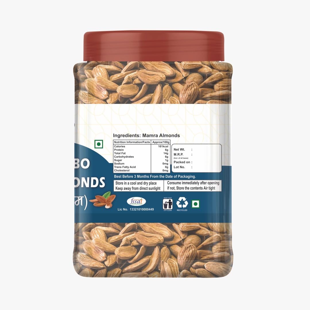 Zaya 1Kg Irani Jumbo Mamra Almonds, Mamra Badam Giri, Pure Iranian Mamra Without Shells, Good in Oil Content