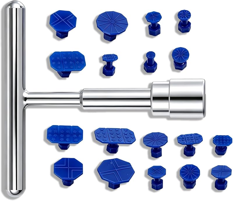 19 PCS Car Dent Repair Tool, T-handle Puller with 18 Suction Cups, Non-destructive Paintless Dent Repair Kit for Hail, Universal for Most Cars, Trucks, SUVs (Multicolored)