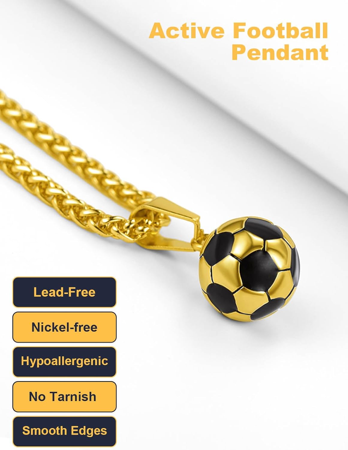 U7 Soccer Necklace for Men Football Baseball Basketball Stainless Steel Chain in Gold Silver Black Color, Shoes Pendant Necklaces for Gym Sport Players Hip Hop Jewelry, 22 Inch - Image 6
