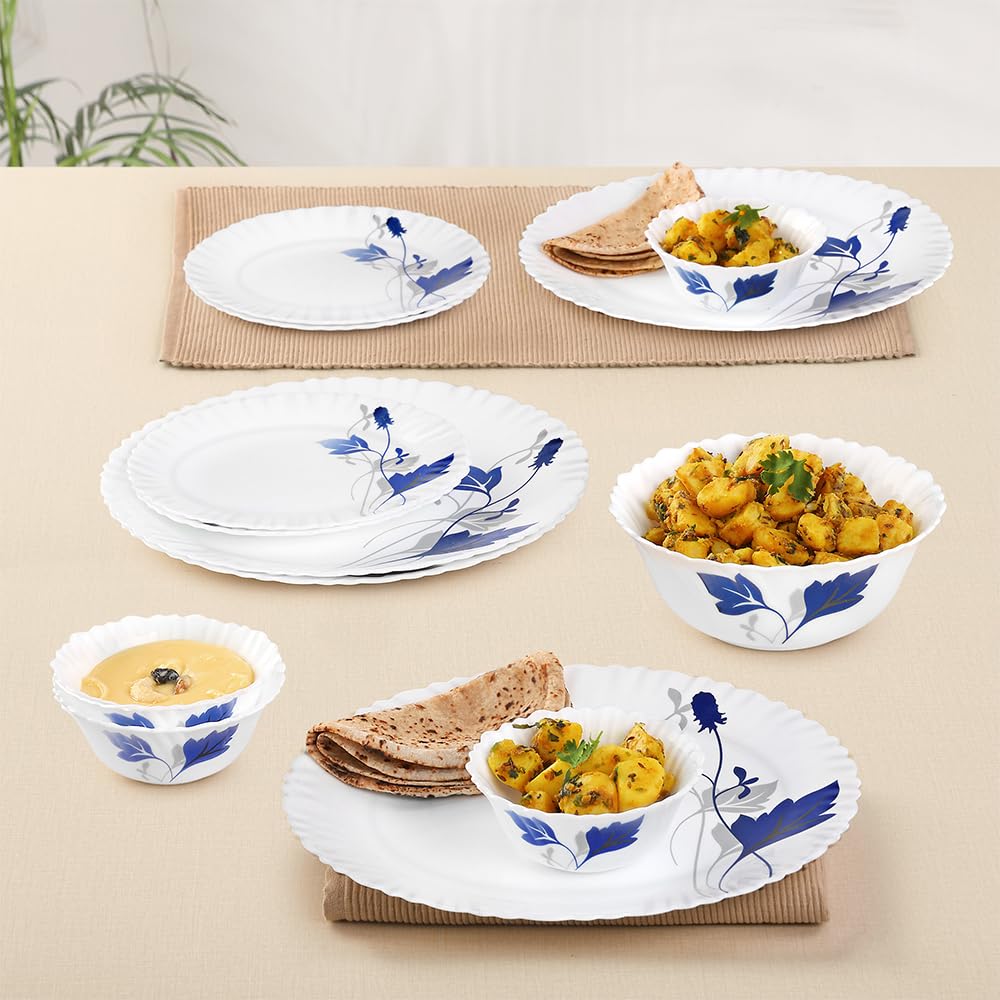 Larah by Borosil Fluted Series Ageria Opalware Dinner Set | 13 Piece for Family of 4 | Microwave & Dishwasher Safe | Bone-Ash Free | Crockery Set for Dining & Gifting | Plates & Bowls | White - Image 6 thumbnail