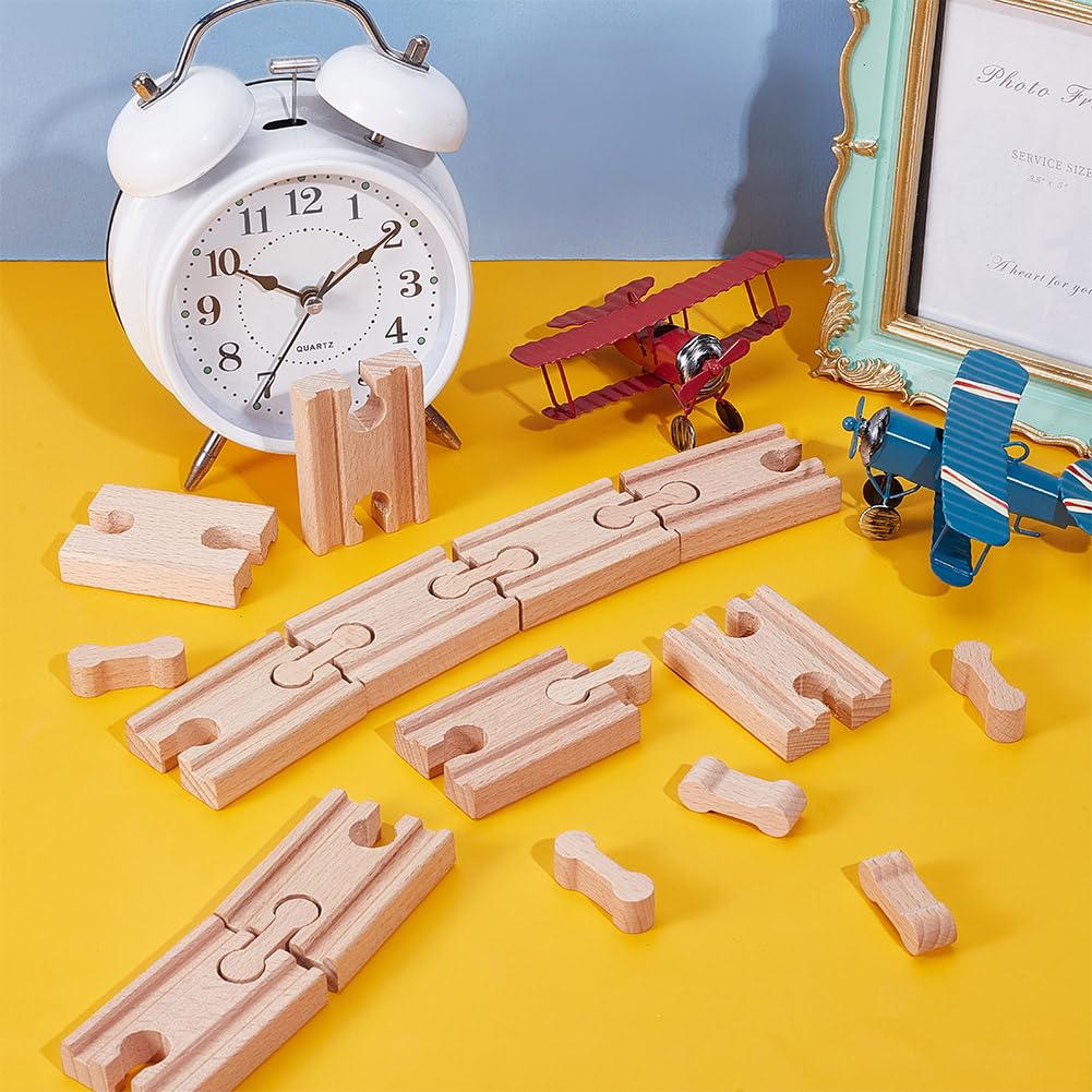 OLYCRAFT Set di 20 connettori in legno per ossa per cani, accessori con 10 adattatori per binari in legno e 10 binari dritti in legno duro per realizzare ferrovie in legno duro
