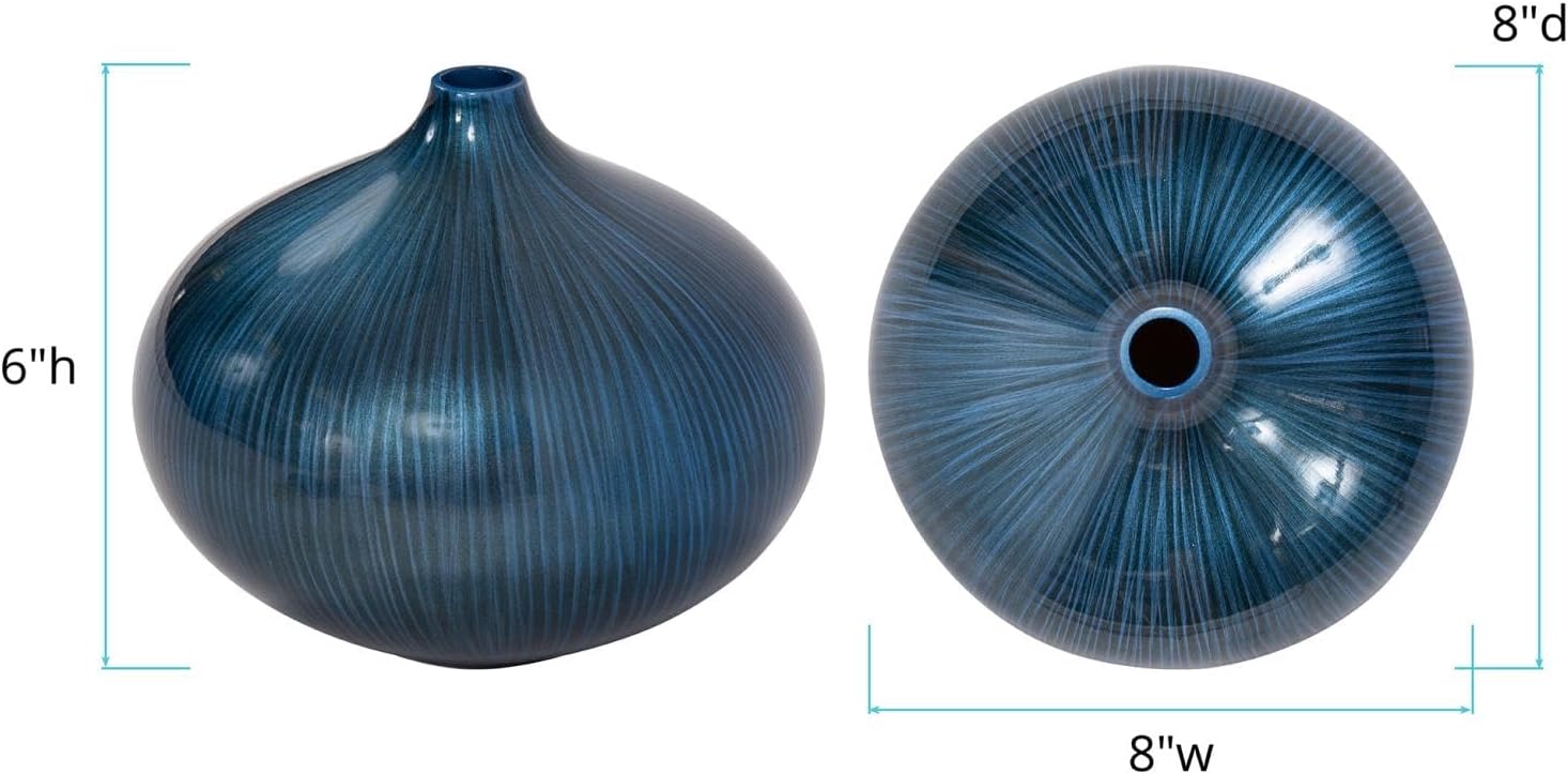 Howard Elliott Collection Arctic Blue Wooden Vase with Rich Arctic Blue & Brushed Black Lacquered Finish, Accent Home Decoration Vase for Table Centerpiece, Flowers, Console Table & Living Room