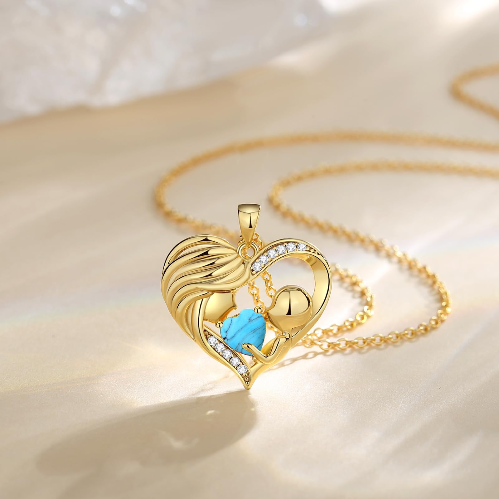Collana in oro con pietra portafortuna per mamma e figlio, collana con cuore e scritta "I Love You Mom", regalo per la festa della mamma, gioielli per la nonna, mamma, moglie, 40,6 cm + 5,1 cm,