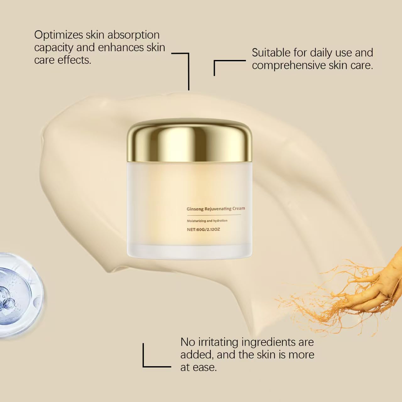 Crema rejuvenecedora de ginseng, suero facial para mujeres, antienvejecimiento, hidratación profunda para una piel más suave, reduce las líneas finas, adecuado para todos los tipos de piel. (5