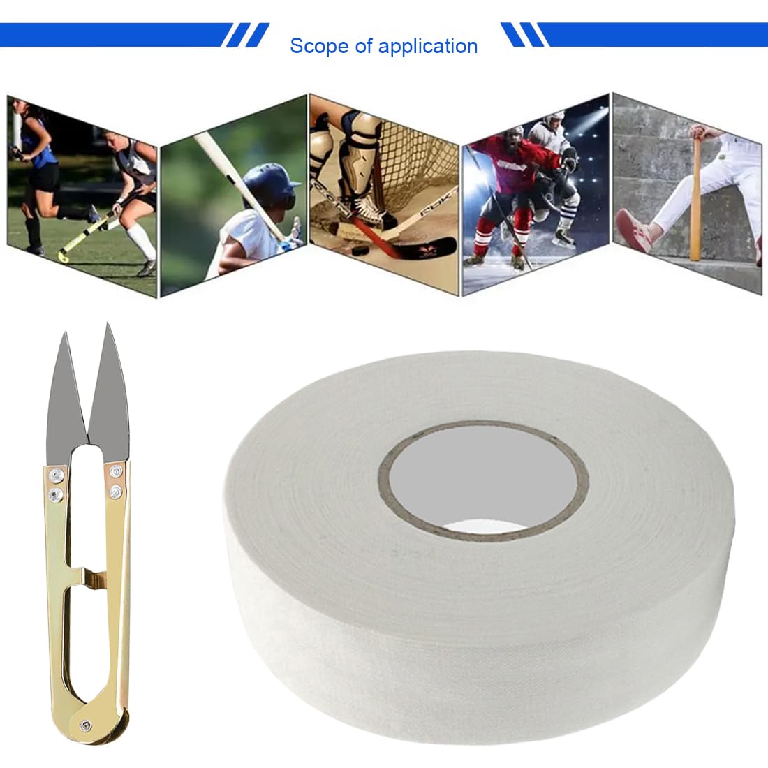 Cinta de Hockey Adhesiva para Deportes: Raqueta de Tenis, Cuerda de Esquí, Caña de Pescar - 25M*2.5cm, Incluye 1 Tijera