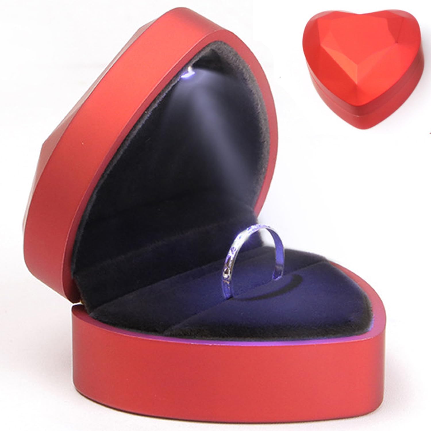Boîte à bague LED cœur rouge cadeau idéal pour demande en mariage romantique