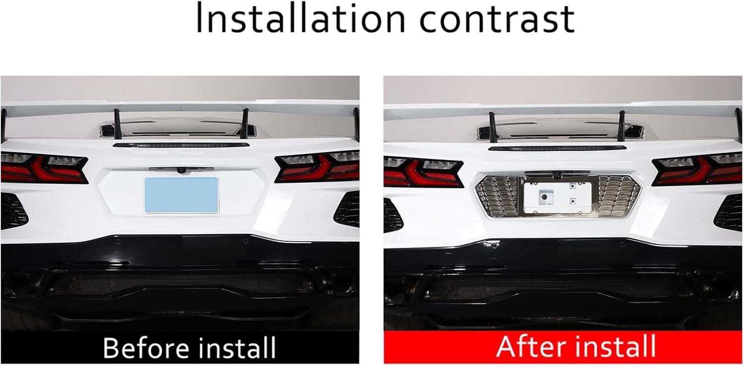 Rear License Frame Protection Cover Trim Aluminum Alloy 1PCS Compatible with Corvette C8 Stingray 2020-2023 Rear License Plate Frame Decoration Accessories (Bright Silver)