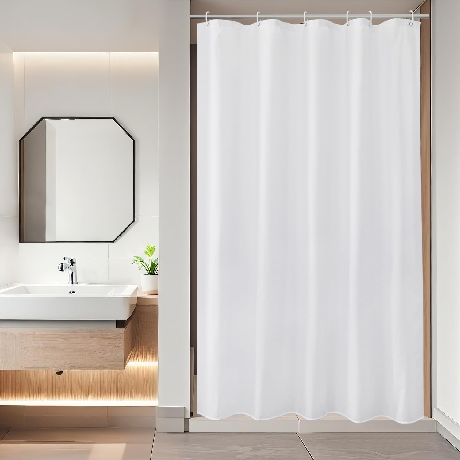 EurCross Stall Shower Curtain 100cm Wide by 200cm Long, Waterproof Fabric Half Curtain for Shower Stall, White Polyester Machine Washable — image 1