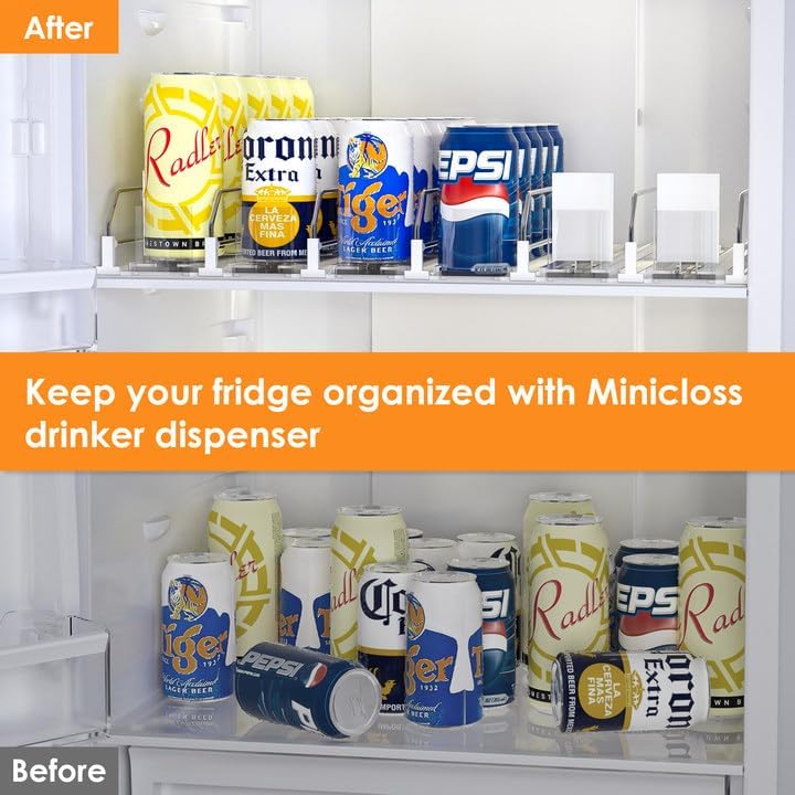 Miniatura 6 de Minicloss Organizador de bebidas para refrigerador, organización de refrigerador, organizador de latas de refrescos, almacenamiento de bebidas con