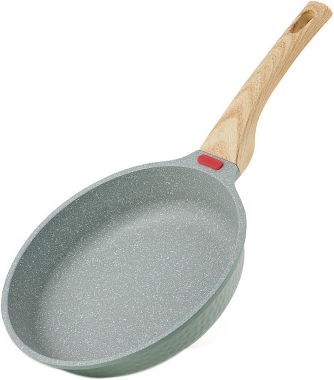 Linffstr 麦飯石 木製の柄が付いているフライパン 焦げ付き防止フライパン 揚げ物用