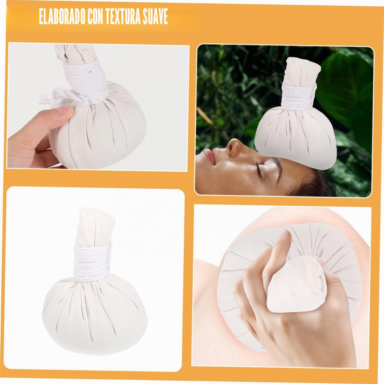 WOONEKY 4 Bolas de Masaje y Relajación Profunda Hierbas Chinas de Aromaterapia y Tela de Algodón para Terapia de Calor, Tamaño Portátil Ideales para Spa