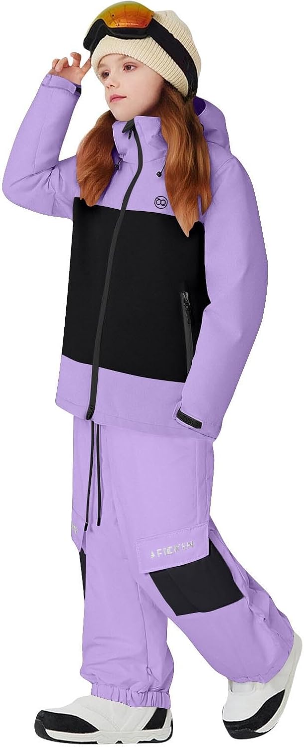 Kids Snow Suit - Boys Girls Ski Jacket And Pants Set 2 Piece Color Block Waterproof Snowboard Snowsuit 3-14T