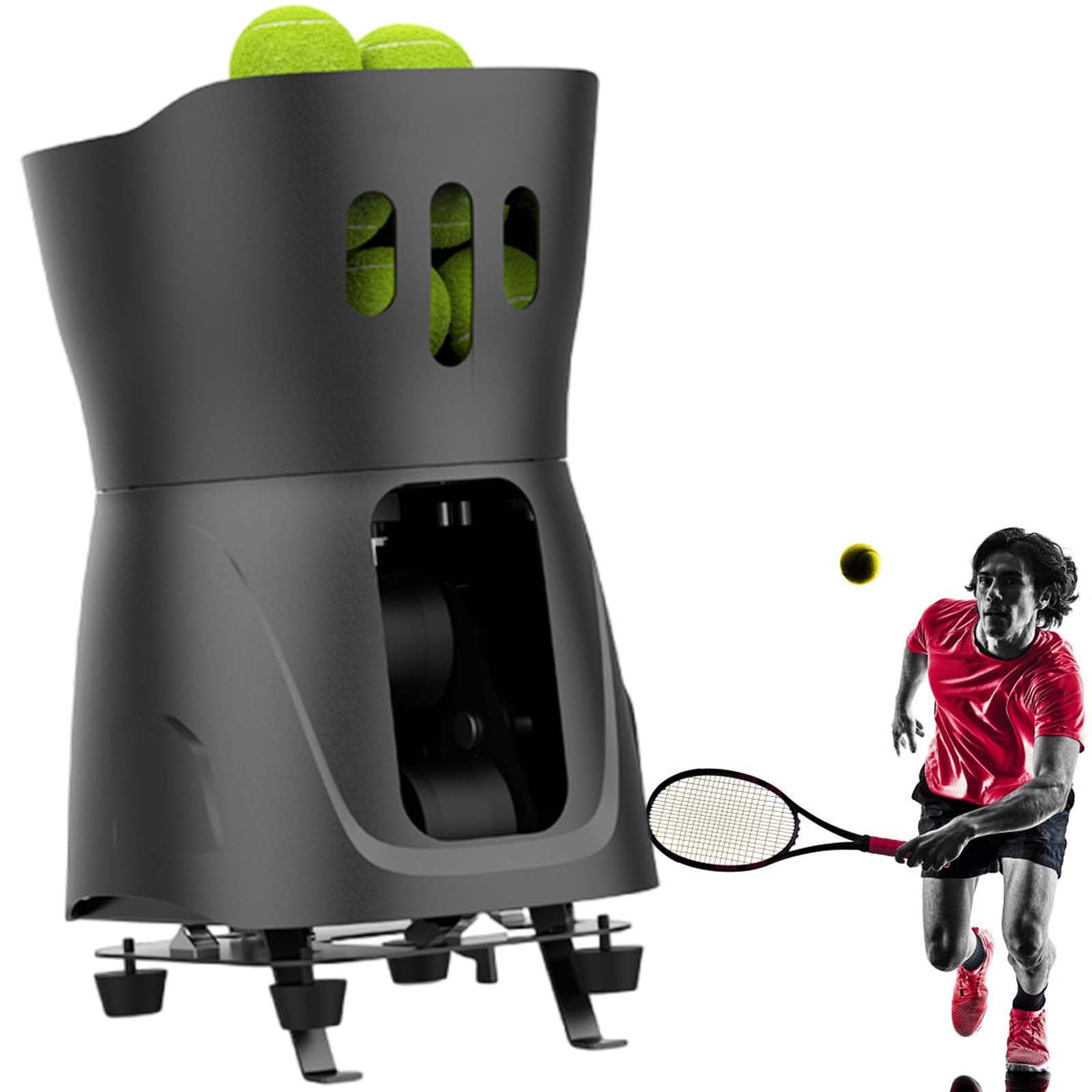 vnmudzeo Beginners Tennis Ball Machine,65+ Capacity,w/External 14.6V 4A Power Supply,Mini Tennis Ball Throwing Equipment,for Solo & Team Practice,Black