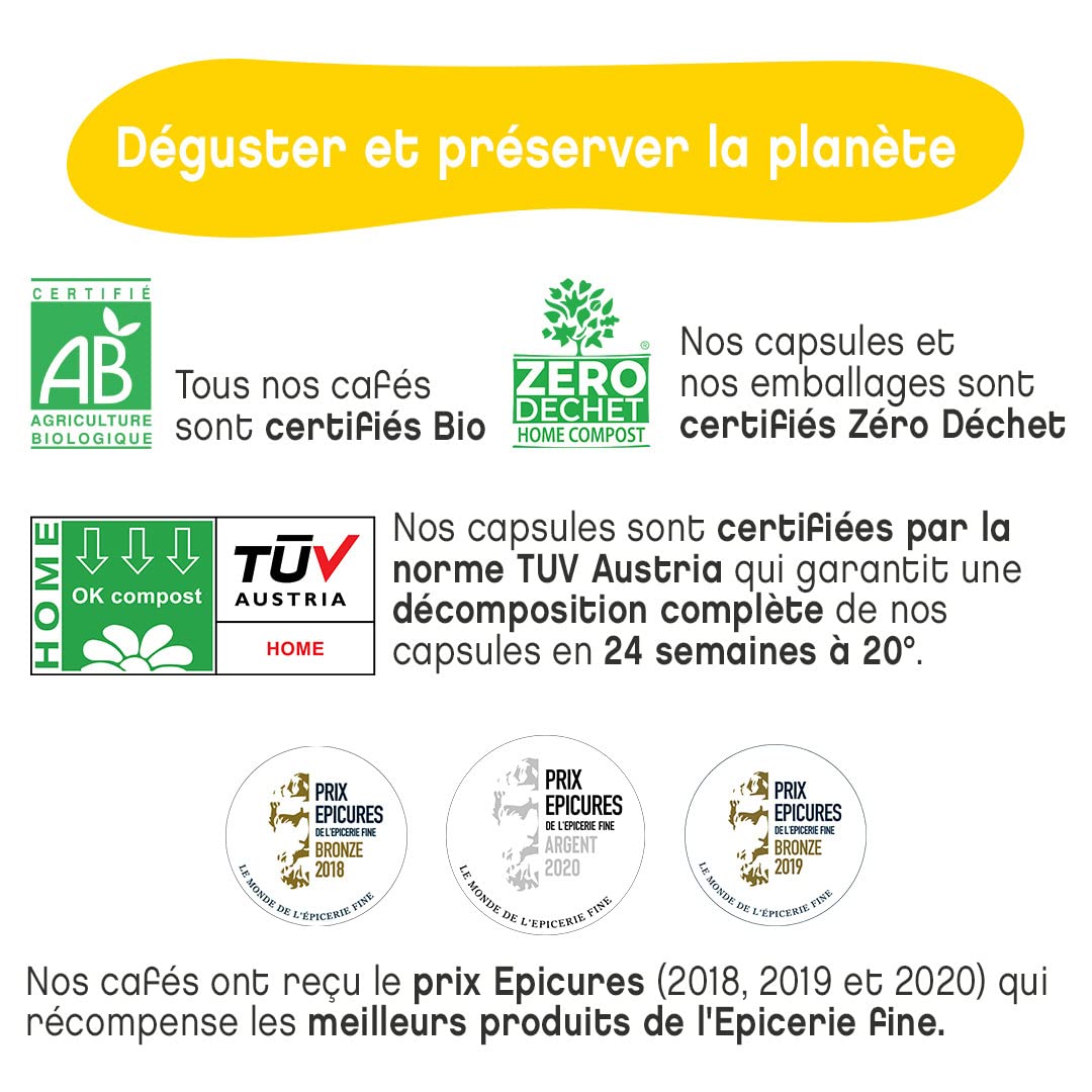 TERRAMOKA - Exzellenter entkoffeinierter Bio-Kaffee - 100% reiner Arabica aus Peru - Original und elegant - 60 Kapseln Kompatibel Zero Waste - Mister Nelson - Frankreich