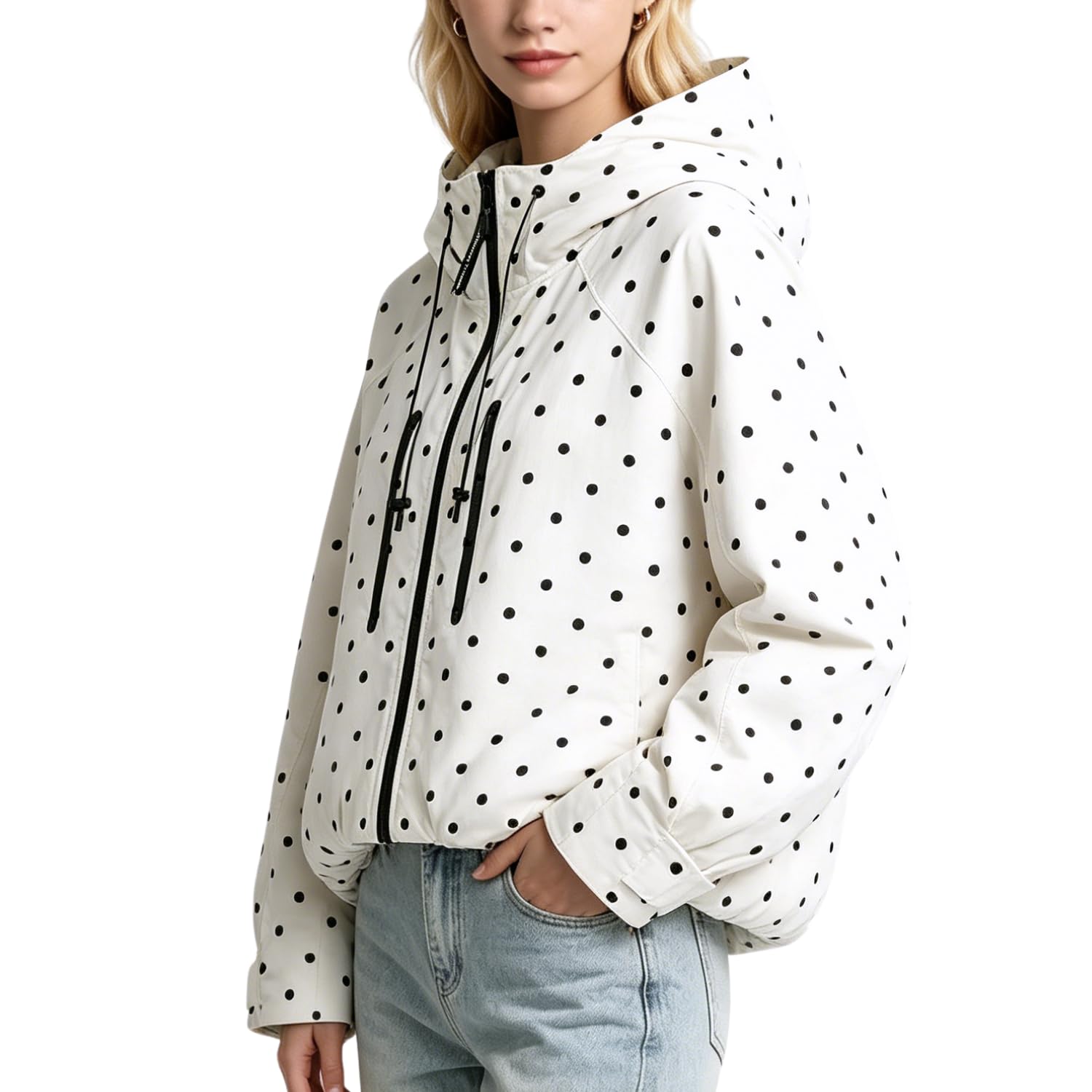 PUFFIT Regenjacken Damen Wasserdicht Kurze Gefütterte Kapuze Leichte Wasserdicht Jacke Outdoor Mit Großem Revers