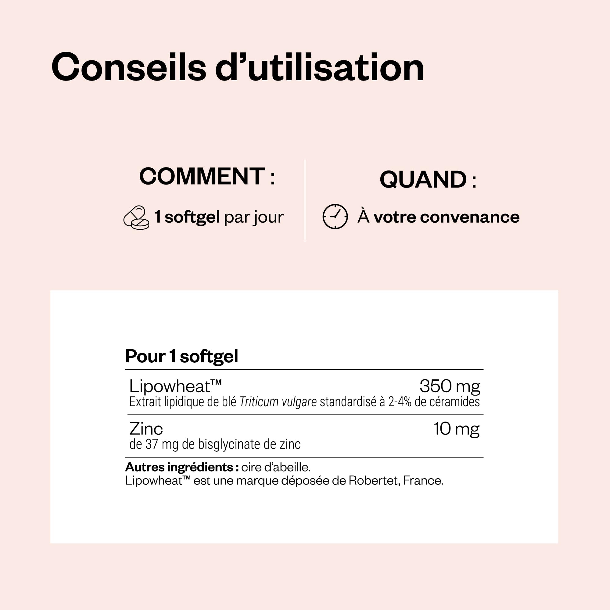 Skin Ceramides - Lipowheat™ - Aide à Améliorer l’État Général de la Peau (Éclat, Hydratation, Elasticité, Rides) - Contient du Zinc qui Optimise la Santé de la Peau - Supersmart