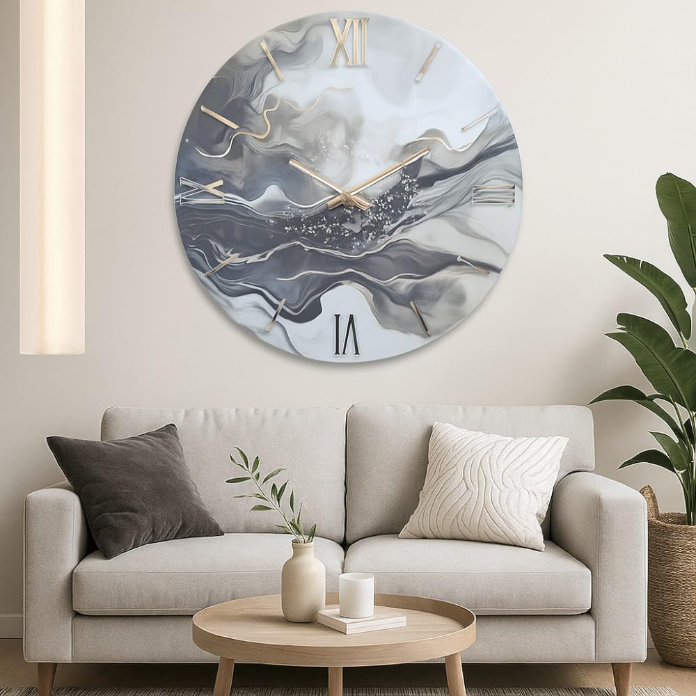 Orologio Da Parete Silenzioso Effetto Marmo – Rotondo, Moderno, 30 Cm, Per Soggiorno Cucina E Ufficio