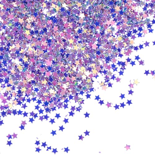 TIESOME 60g Glitter Star Confetti Decor, 3mm PVC Sprinkles Table Glitter Confetti Star Sequins for Crafts Tables Nail Art Sequin Scatter Decoration for Birthday Wedding Valentine's Day (Purple)