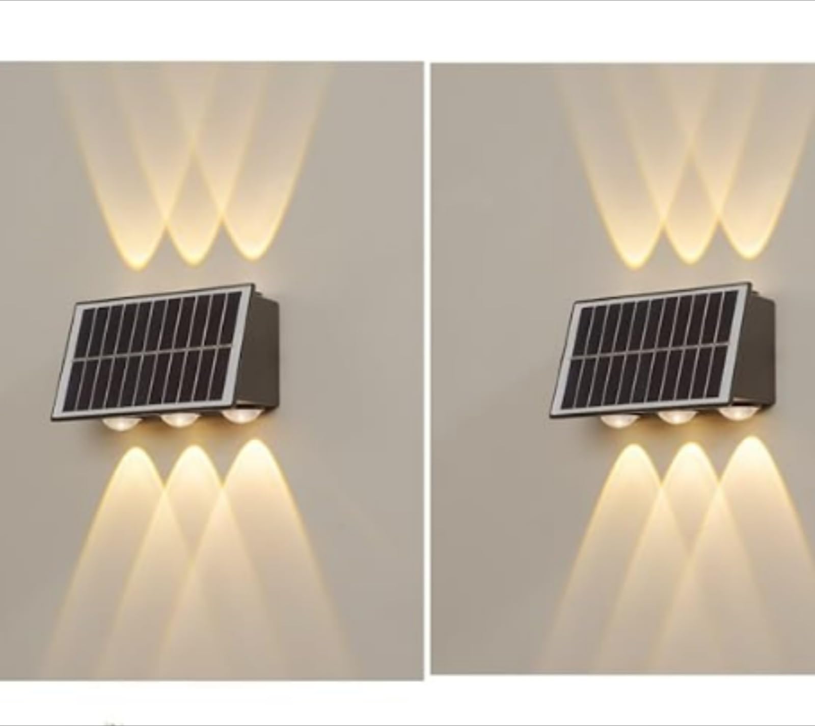 CH HIUBIE Solar LED Garden Lights Outdoor - Super Bright Up & Down Fence Lighting, Waterproof Durable, Energy Grade A+++, Easy Install (Warm Light,6 Led Lights(2 Pack))