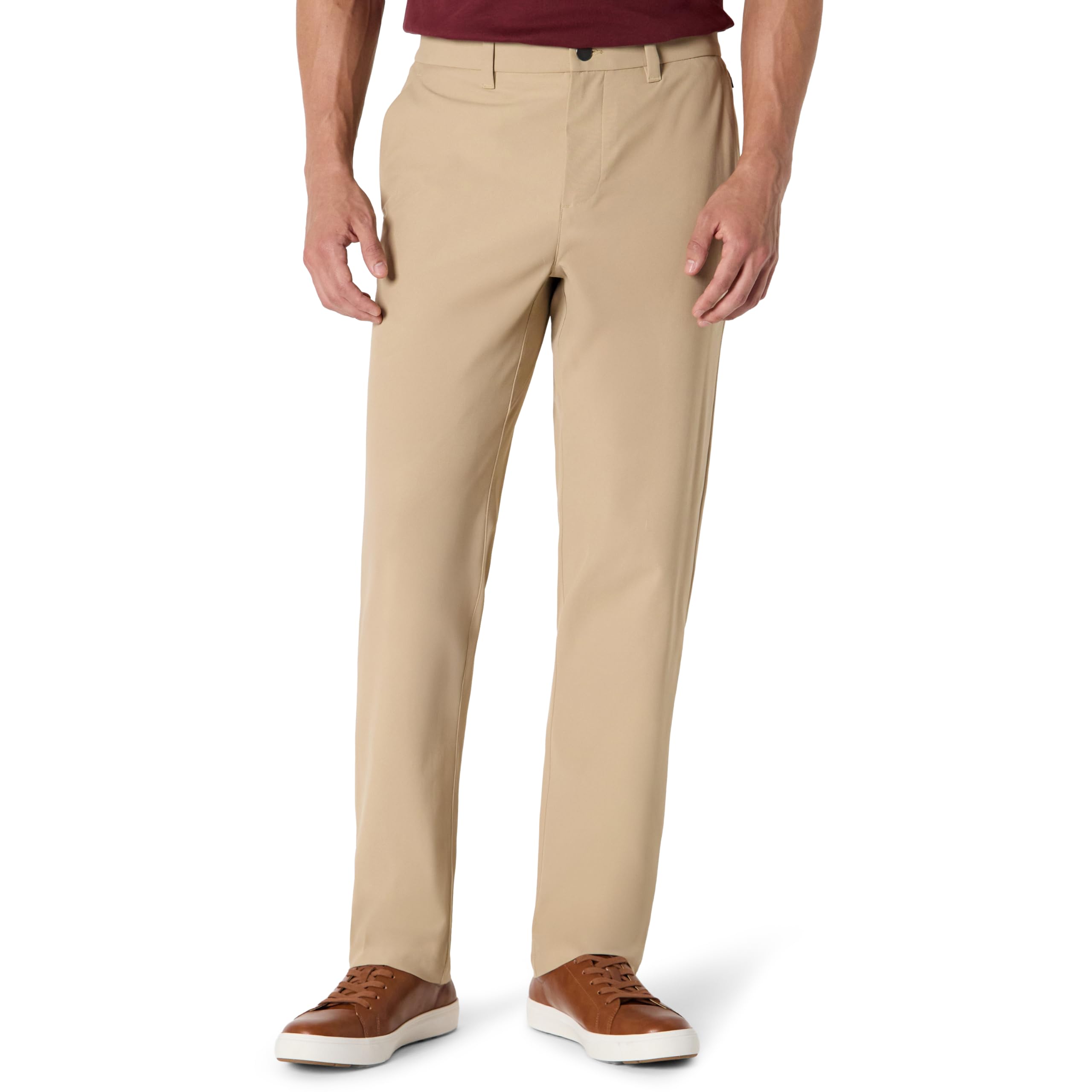 Amazon Essentials Men's Classic-Fit Travel Stretch Straight Leg Trousers, Khaki Tan, 32W / 32L