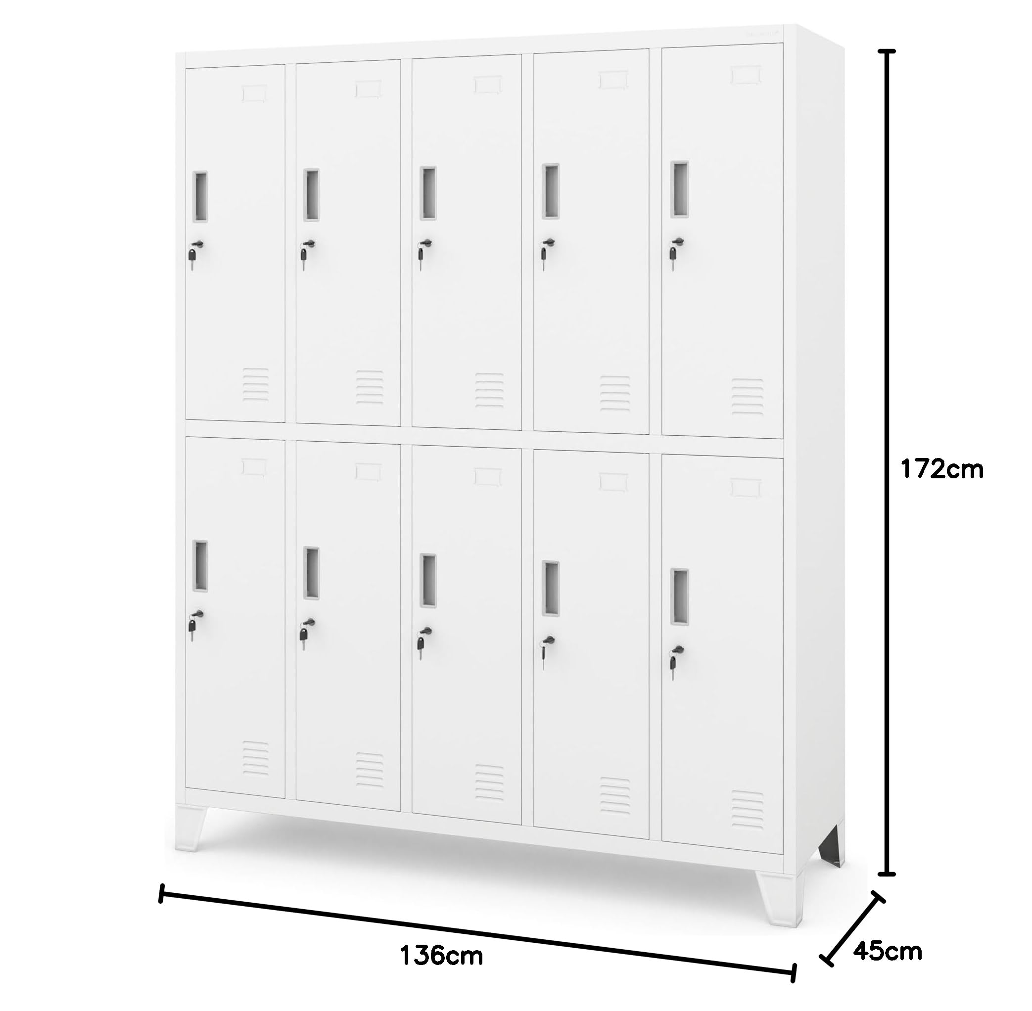 Jan Nowak Armadietto spogliatoio Armadio metallico con 10 Scomparti Fessure di ventilazione Rivestimento in polvere 172 cm x 136 cm x 45 cm (Bianco)